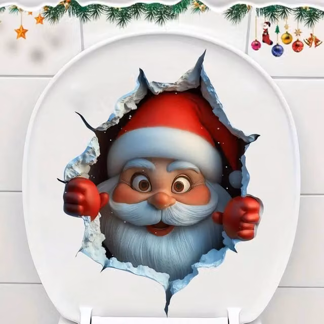 SPETLEK 3D Look Wall-Breaking Santa Claus Christmas Adhesive Sticker, Multicolour, 0.6m2