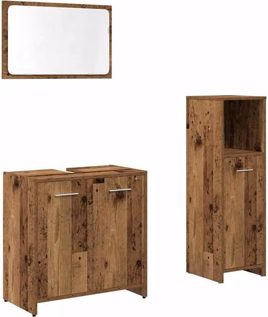 Berkfield Home 3 Piece Freestanding Bathroom Furniture Set in Old Wood Brown