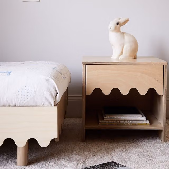 Oeuf NYC Moss Bedside Table in Beige with Floral Design, W/D/H: 43 x 46 x 48 cm