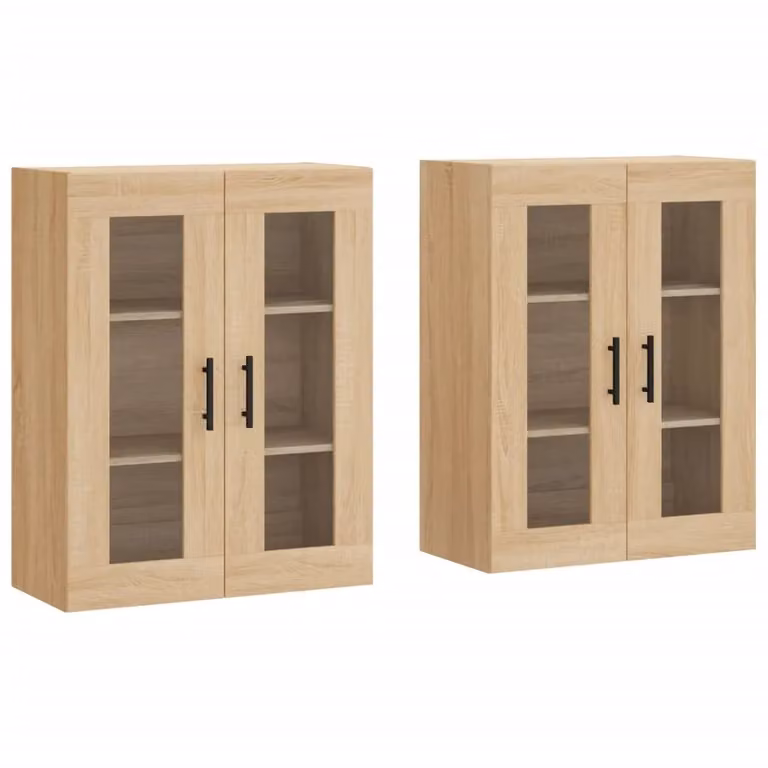 Berkfield Home Set of 2 Wall Mounted Cabinets in Sonoma Oak Brown with Glass Doors