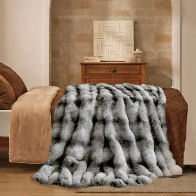 Sweet Dreams Grey Animal Print Faux Fur Fluffy Throw W: 150 cm, L: 200 cm