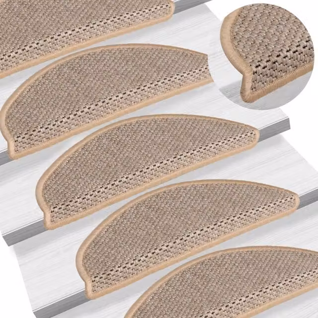 Berkfield Home Self-adhesive Sisal-Look Stair Mats, 15 Pieces, Light Beige, W: 56 cm, D: 17 cm, H: 3 cm