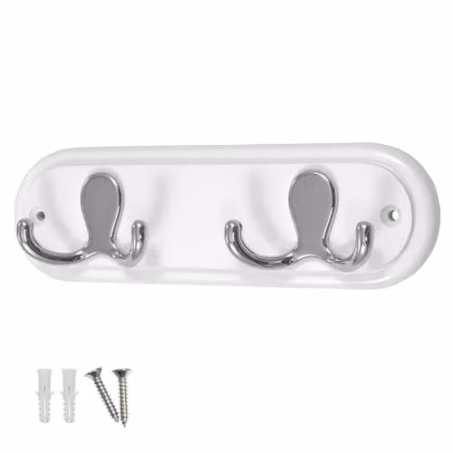 keypak Wall Mounted Robe and Coat Rack with 2 Double Hooks in White