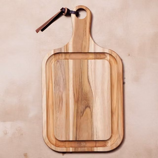 Tramontina Brown Teak Wood Rectangular Chopping Board with Groove, W: 24 cm, H: 1.8 cm