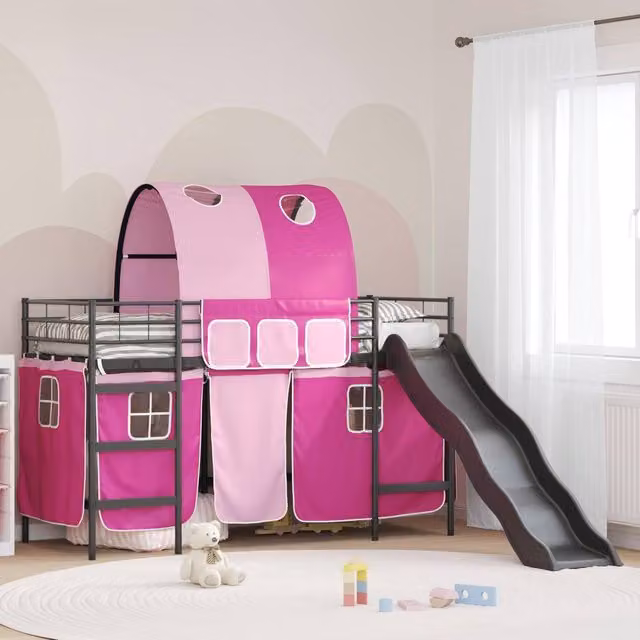 Berkfield Home Kids' Loft Bed Frame in Black and Pink Metal, W/D/H: 100 x 190 cm