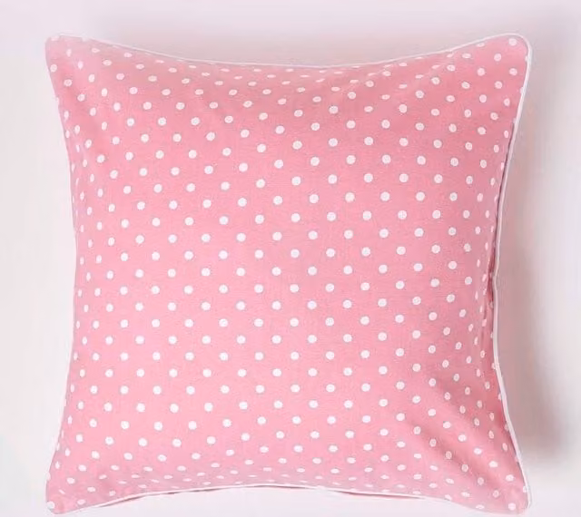 Homescapes Pink and White Polka Dot Cotton Square Cushion Cover, W/D/H: 60 x 60 x 60 cm