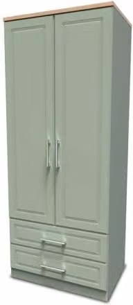 Welcome Kent Tall Double Wardrobe with 2 Doors and 2 Drawers in Matt Green, White or Grey