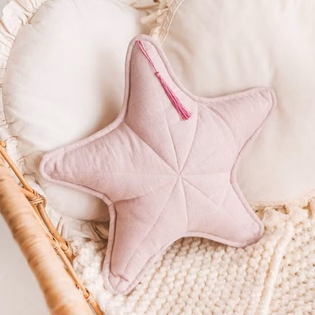 MiniCamp Round Linen Starfish Cushion in Pink