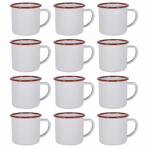 Argon Tableware Enamel Espresso Cup Set of 12 in Red, White and Blue, 130ml