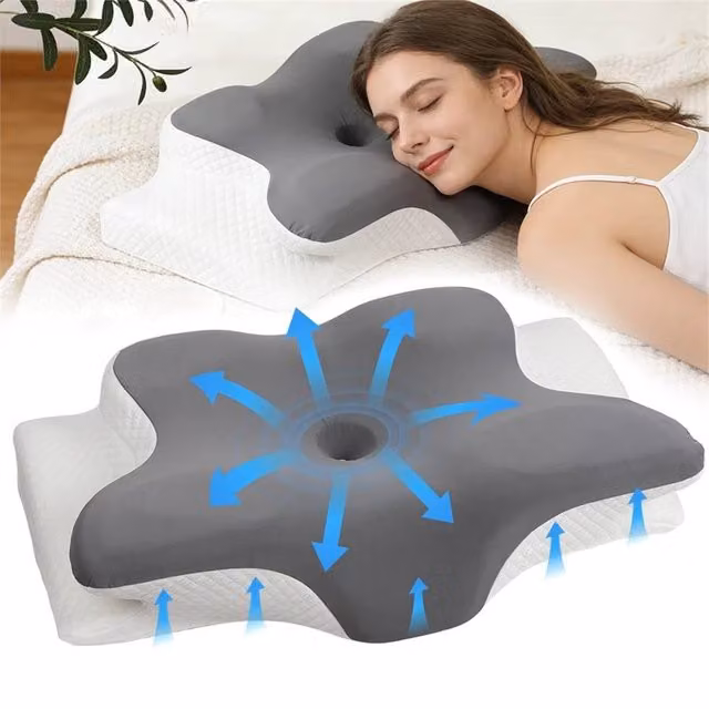 VOGREX 2-Piece Grey Ergonomic Memory Foam Cervical Neck Pillows for Adults