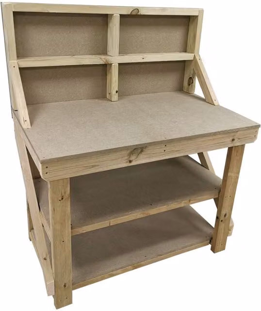 Arbor Garden Solutions Top Workbench with Back Panel and Double Shelf in Brown and White, Width: 120 cm