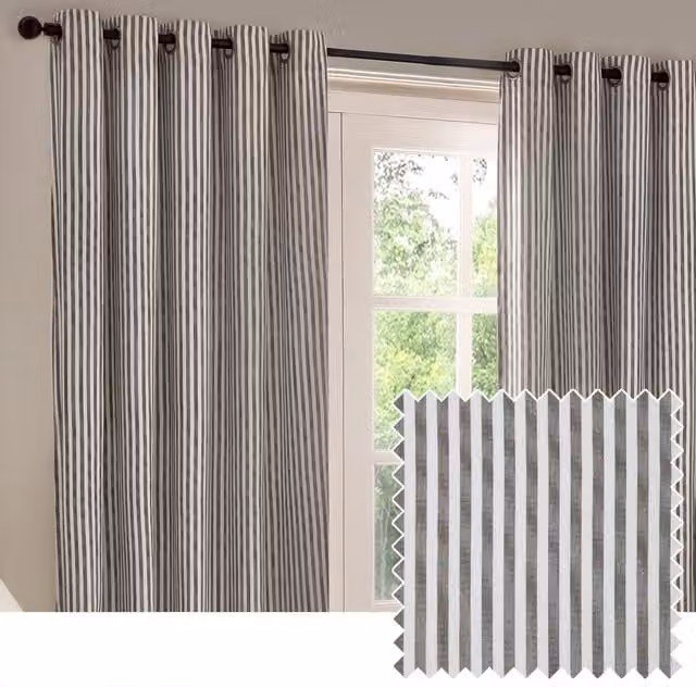 Make It A Home Grey Striped Cotton Eyelet Curtain Pair, Width: 168 cm, Height: 229 cm