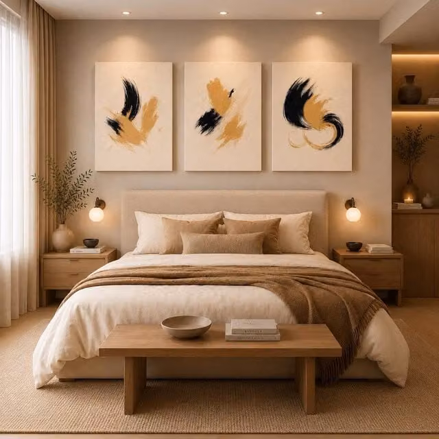 Mafett Set of 3 Modern Abstract Canvas Wall Art Prints in Black and Gold, W: 60.96 cm, H: 81.3 cm