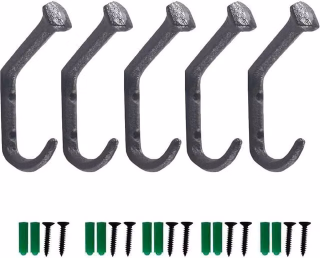 SPETLEK Iron Style Double Coat Hook, 5-Piece Set in Matt Black