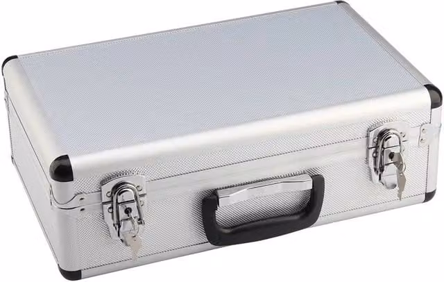 Nordara Large Hard Aluminium Flight Case Lockable Storage Box with Foam in Silver, W/D/H: 24.0 x 12.5 x 12.0 cm