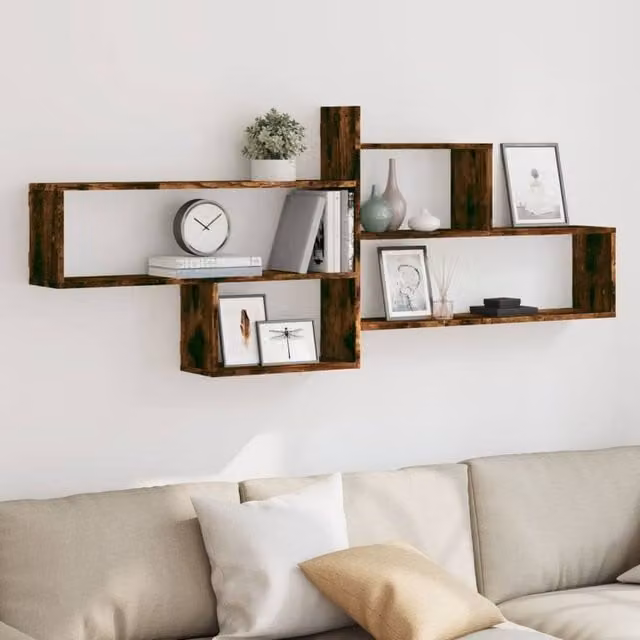 Berkfield Home Wall Mounted Smoked Oak Shelf in Brown, W: 167.5 cm, H: 68 cm, D: 18 cm