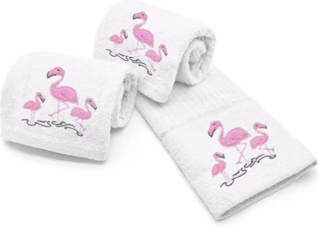 Velosso White Cotton Tea Towel with Floral Flamingo Embroidery