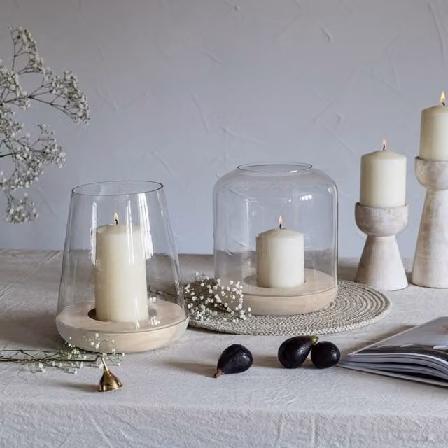 Ivyline Padstow Whitewash Rounded Wood and Glass Tabletop Lantern in White, H: 28.5 cm, D: 21 cm