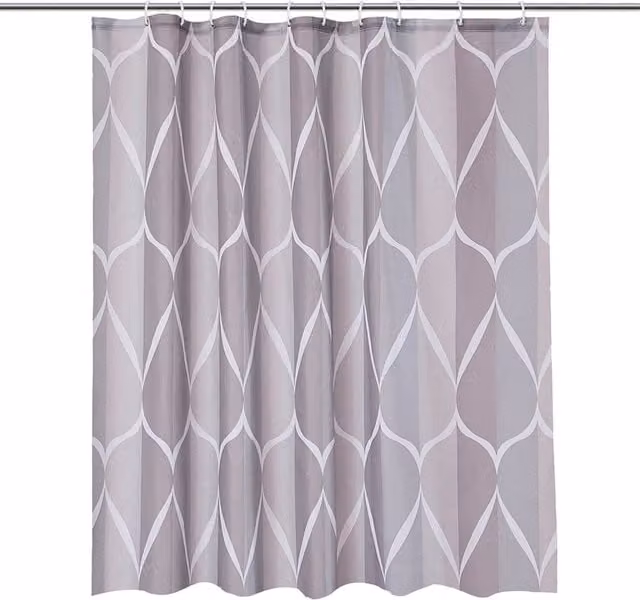 Neel Blue Lattice Grey Polyester Water-Resistant Shower Curtain with 12 Hooks, W: 180 cm, H: 180 cm