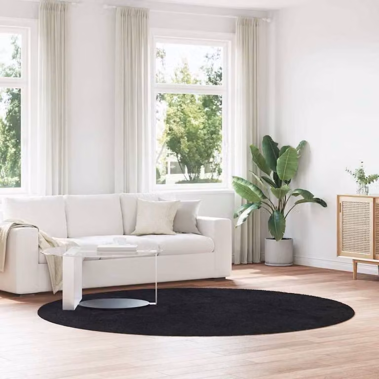 Berkfield Home NAVARRA Shaggy High Pile Rug, Black, W/D/H: 240 x 240 x 1 cm