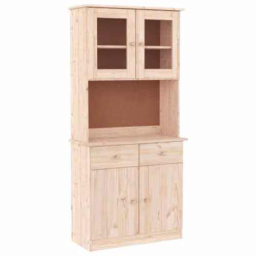 vidaXL ALTA Highboard in Untreated Solid Pine Wood with Glass Doors, W/D/H: 77 x 35 x 165 cm