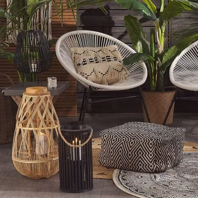 Wyld and Coco Black Boho Style Oval Tabletop Lantern Candle Holder, Height: 40 cm