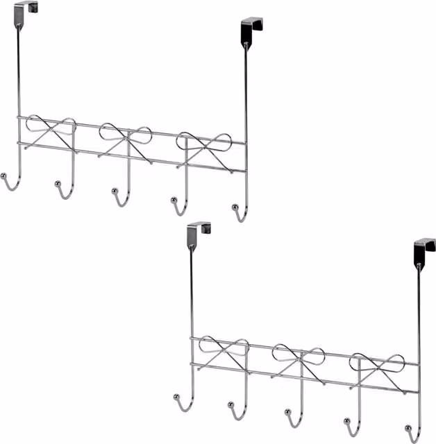 Showerdrape Set of 2 Silver Metal Bows Over Door Storage Hooks