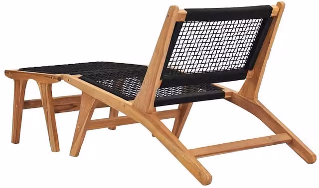 Berkfield Home Sun Lounger with Footrest in Brown Solid Teak Wood and Rope