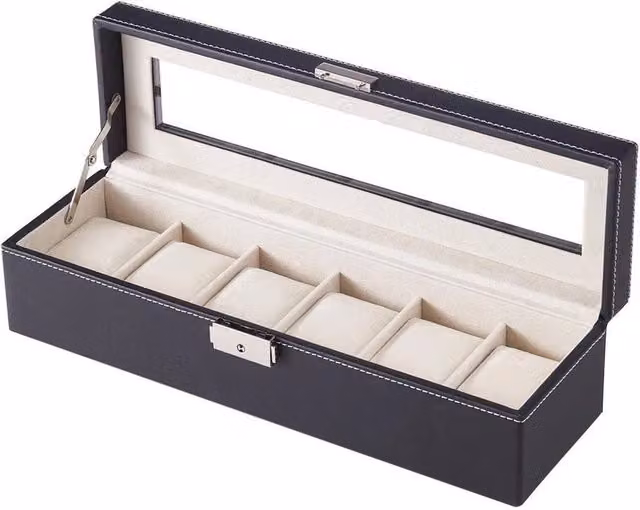 Kelvenix 6-Slot Lockable Watch Display Box in Black