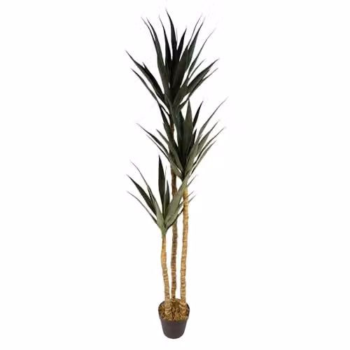 Leaf Design UK Artificial XL Triple Yukka Tropical Tree in Green and Black, Height: 170 cm