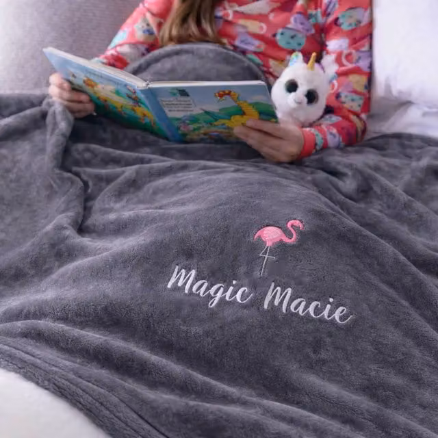 Duncan Stewart Personalised Flamingo Children's Ultra Soft Blanket in Silver, W/D/H: 140 x 180 cm