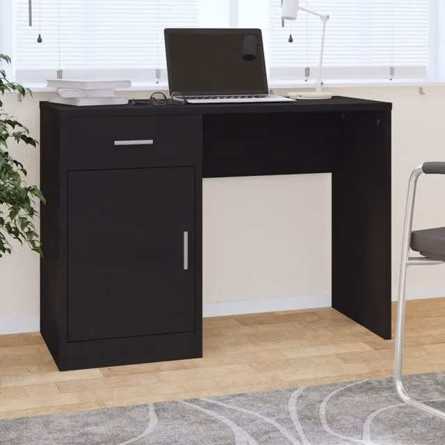 Berkfield Home Modern Black Computer Desk with Drawer and Cabinet, W/D/H: 100 x 40 x 73 cm