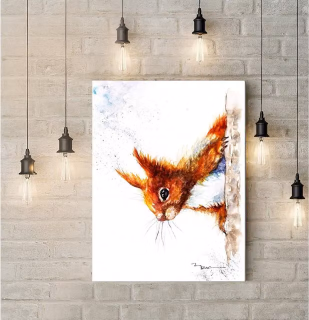 BebesArts Curious Red Squirrel Canvas Wall Art, Brown, W: 81.28 cm, H: 60.96 cm