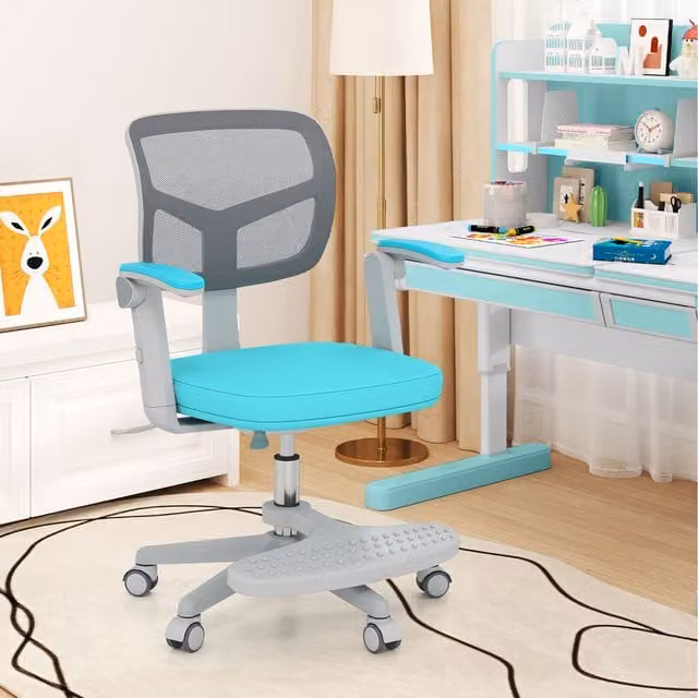 Costway Modern Green and Turquoise Kids Task Chair with Headrest, Armrests and Castors