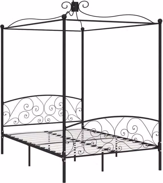 Berkfield Home 284477 Black Metal Canopy Bed Frame W/D/H: 140 x 200 cm