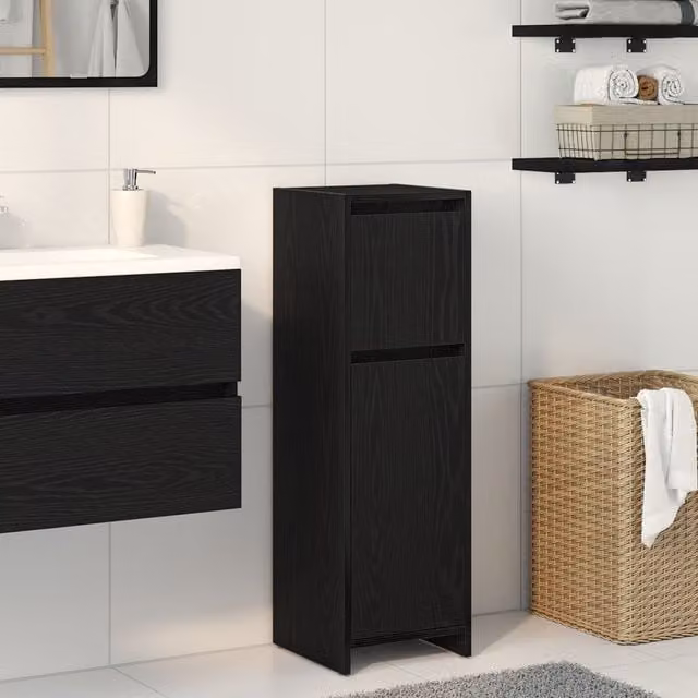 Berkfield Home Modern Black Oak Bathroom Cabinet, W/D/H: 30 x 30 x 95 cm