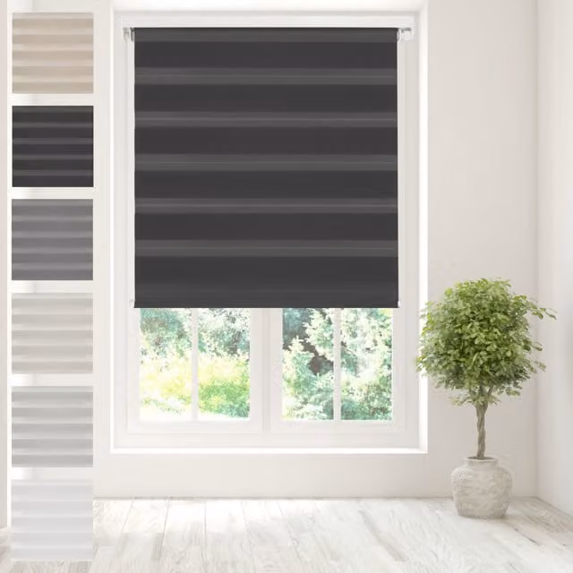 Caecus Day Night Zebra Duo Roller Blind in Black and Grey, W: 100 cm, H: 210 cm