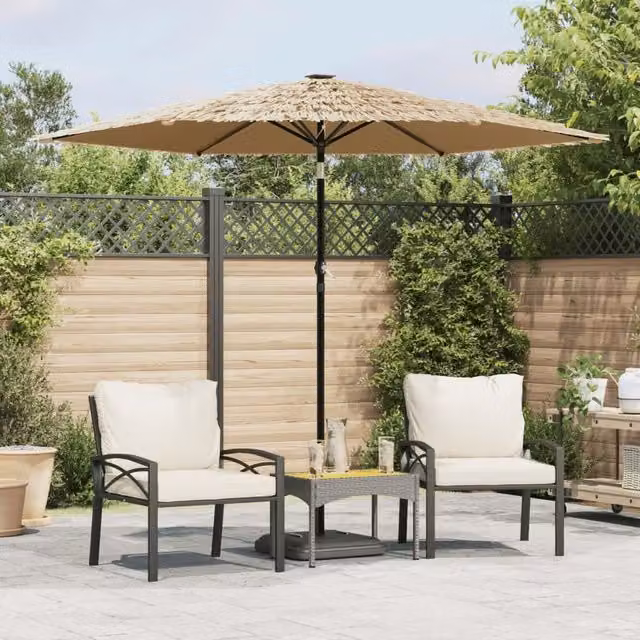 Berkfield Home Garden Parasol with LEDs and Steel Pole, Brown, W/D/H: 268 x 268 x 226 cm