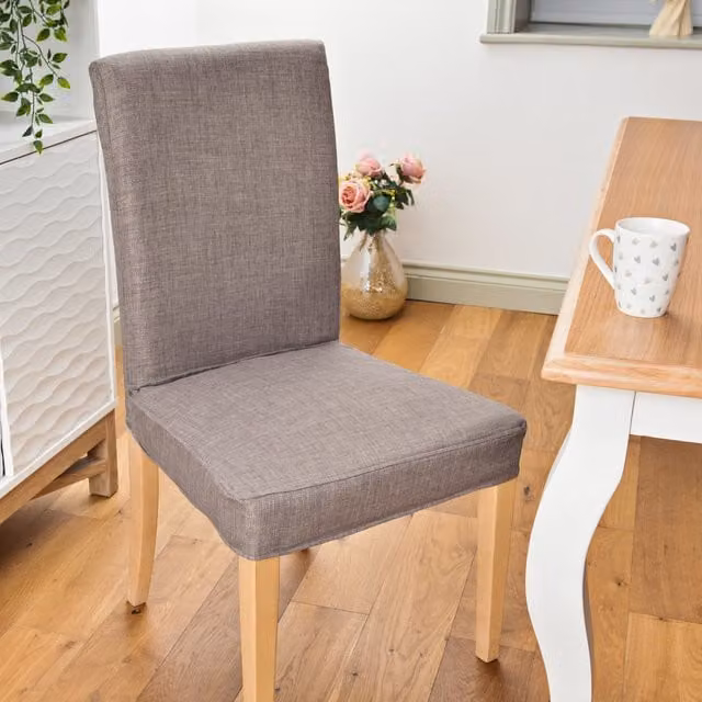 Gardenista Set of 6 Slate Grey Tailored Dining Chair Seat Slipcovers, Washable and No-Iron Polyester