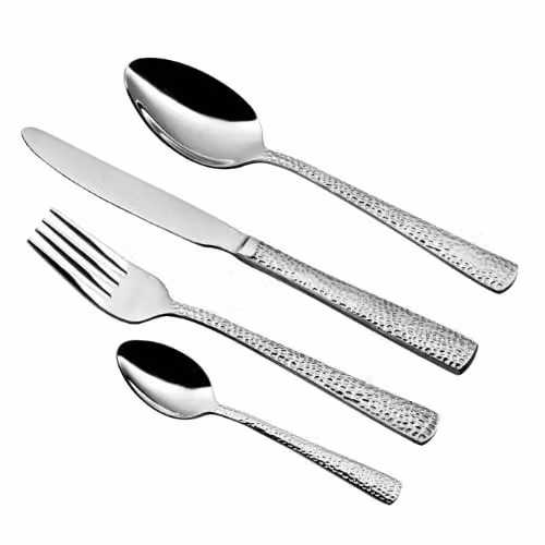 Premier Housewares 24-Piece Stainless Steel Cutlery Set in Silver with Hammered Design, H9 x W26 x D36 cm
