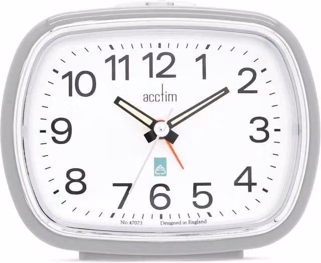 Acctim Camille Analogue Quartz Alarm Clock with Luminous Hands and Chrome Bezel in Grey