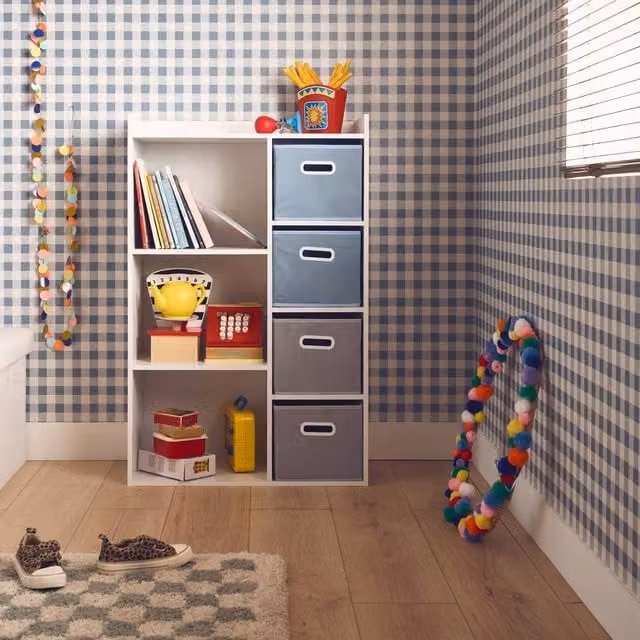 sweeek Storage Unit with 4 Blue Velvet Baskets, W/D/H: 96.0 x 29.5 x 29.5 cm