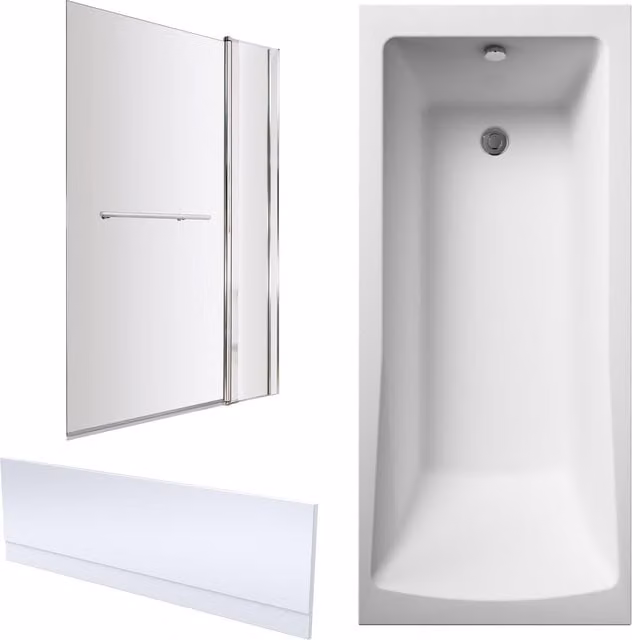 Balterley Square Single Ended Rectangular Bath with Panel and Square Screen in White, W/D/H: 170 x 75 x 40 cm