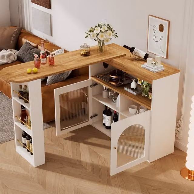 Merax Rotating Breakfast Bar Table with LED Light and Storage in White, W/D/H: 105 x 55 x 39 cm