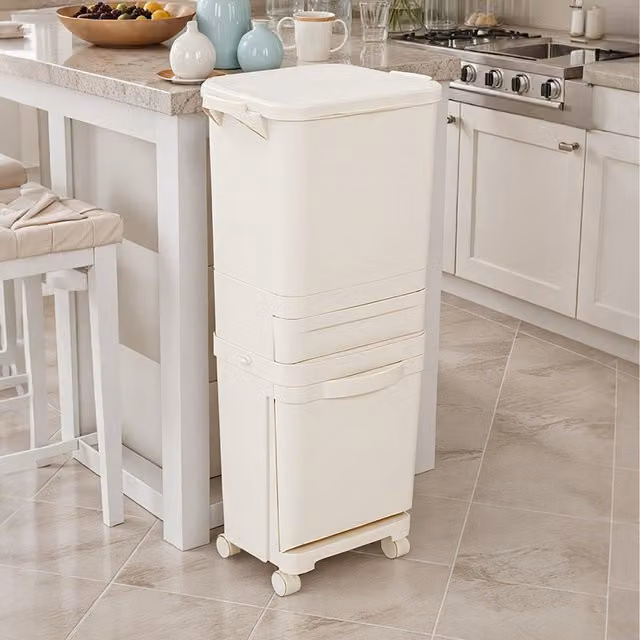Lifeideas Kitchen Waste Sorting Bin with Wheels, White, 42 l, Width: 30.5 cm