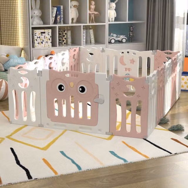 Livingandhome Foldable Pink Baby Playpen and Configurable Toddler Activity Center W: 143 cm, L: 179 cm