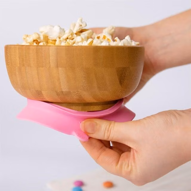 Tiny Dining Children's Bamboo Suction Cereal Bowl in Pink