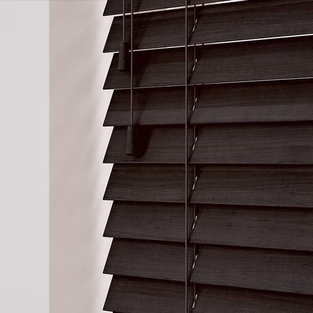 New Edge Blinds Wooden Venetian Blinds with Cords in Dark Brown Oak, Width: 105 cm, Drop: 120 cm