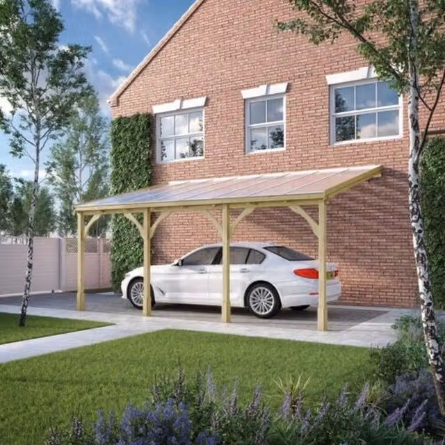 Rutland County Garden Furniture Wood and Polycarbonate Carport with 4 Posts, Light Green, W: 650 cm, D: 200 cm, H: 270 cm