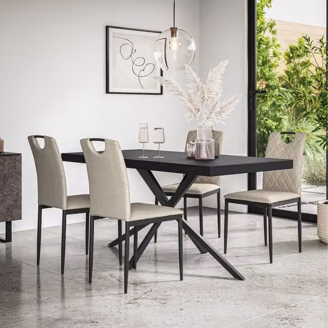 More4Homes Donni Dining Table and Monza Linen Chairs Set in Oak and Beige